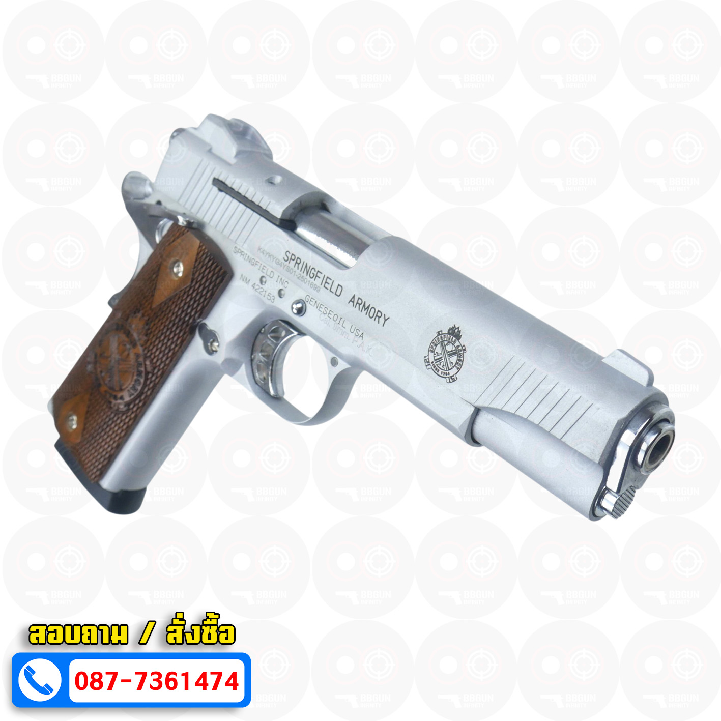 แบลงค์กัน KUZEY M1911-A1 SPRINGFIELD ARMORY สีเงินด้าน 5 นิ้ว blank gun ด้ามไม้