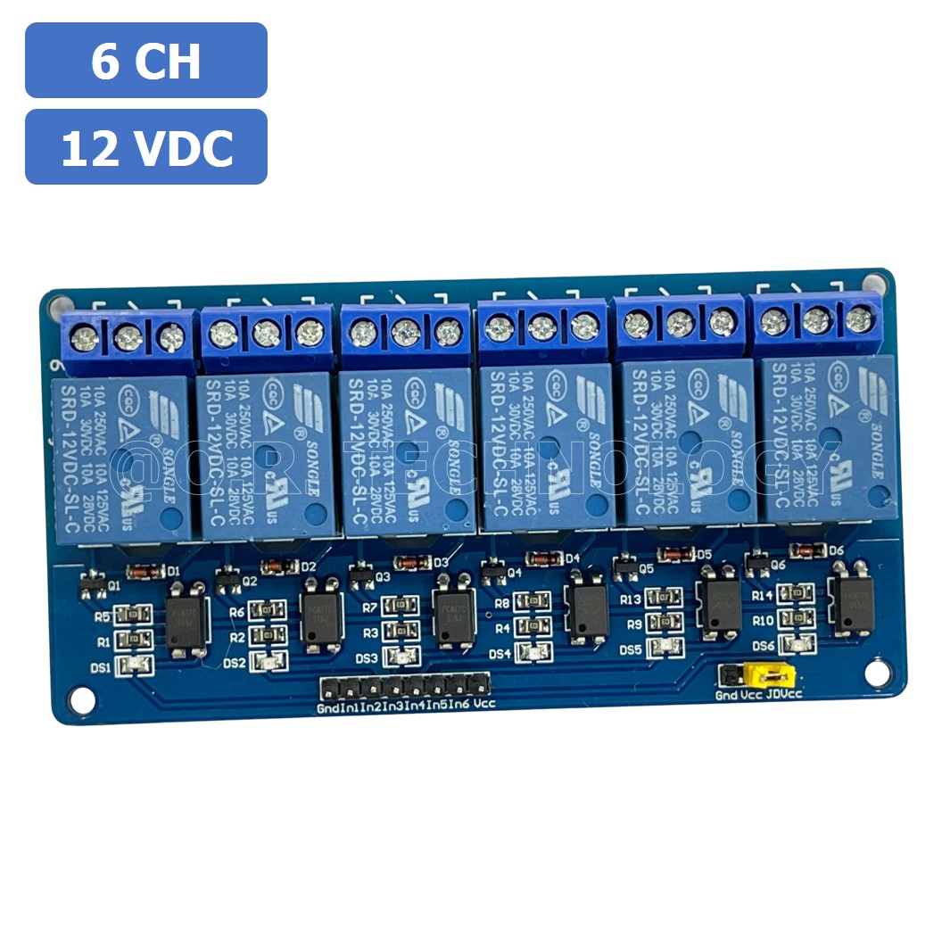 (1ชิ้น) NA193 โมดูลรีเลย์ 12VDC 6 ช่อง รีเลย์ 6 Channel Low Level Relay Module DC 12V (with light coupling)