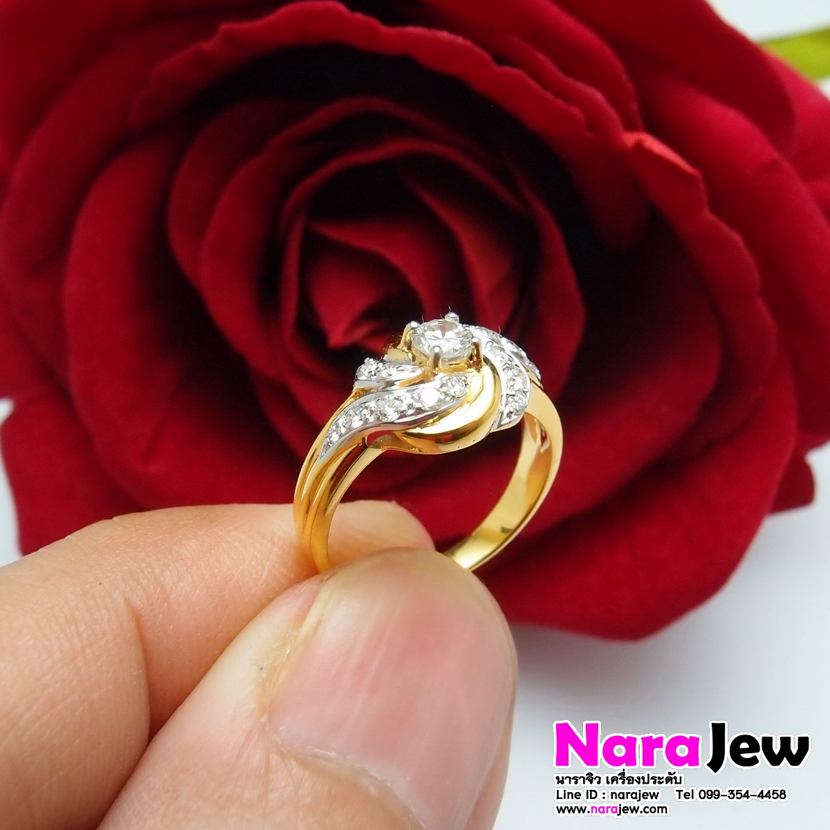 แหวนเพชร เม็ดชู 20 ตัง ล้อมเพชรแท้ 24 ตัง รวมทั้งวง 44 ตัง