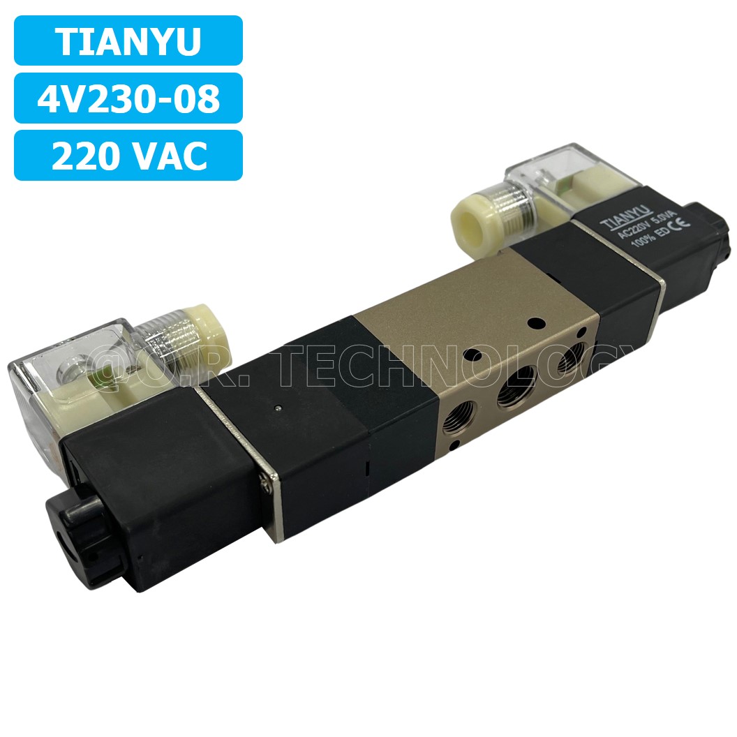 (1ชิ้น) 4V230-08 220VAC โซลินอยด์วาล์ว คอยล์ 2 ข้าง 5/3 Double Coil Solenoid Valve Pneumatic TIANYU