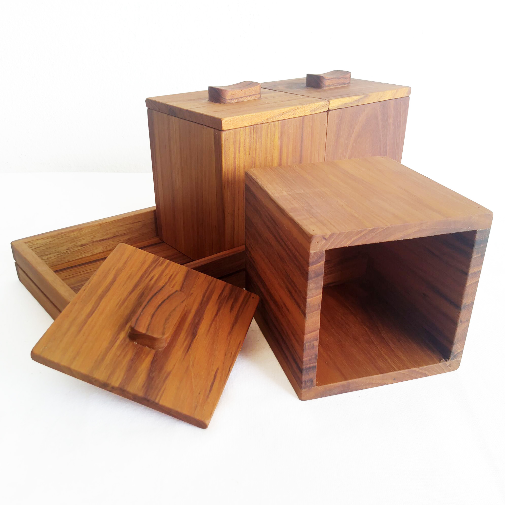 กูปรี กล่องไม้สัก ใส่ของ เอนกประสงค์ ชุด 3 กล่อง Kouprey Natural Brown Teak Multi Purpose Boxes with Lid set of 3