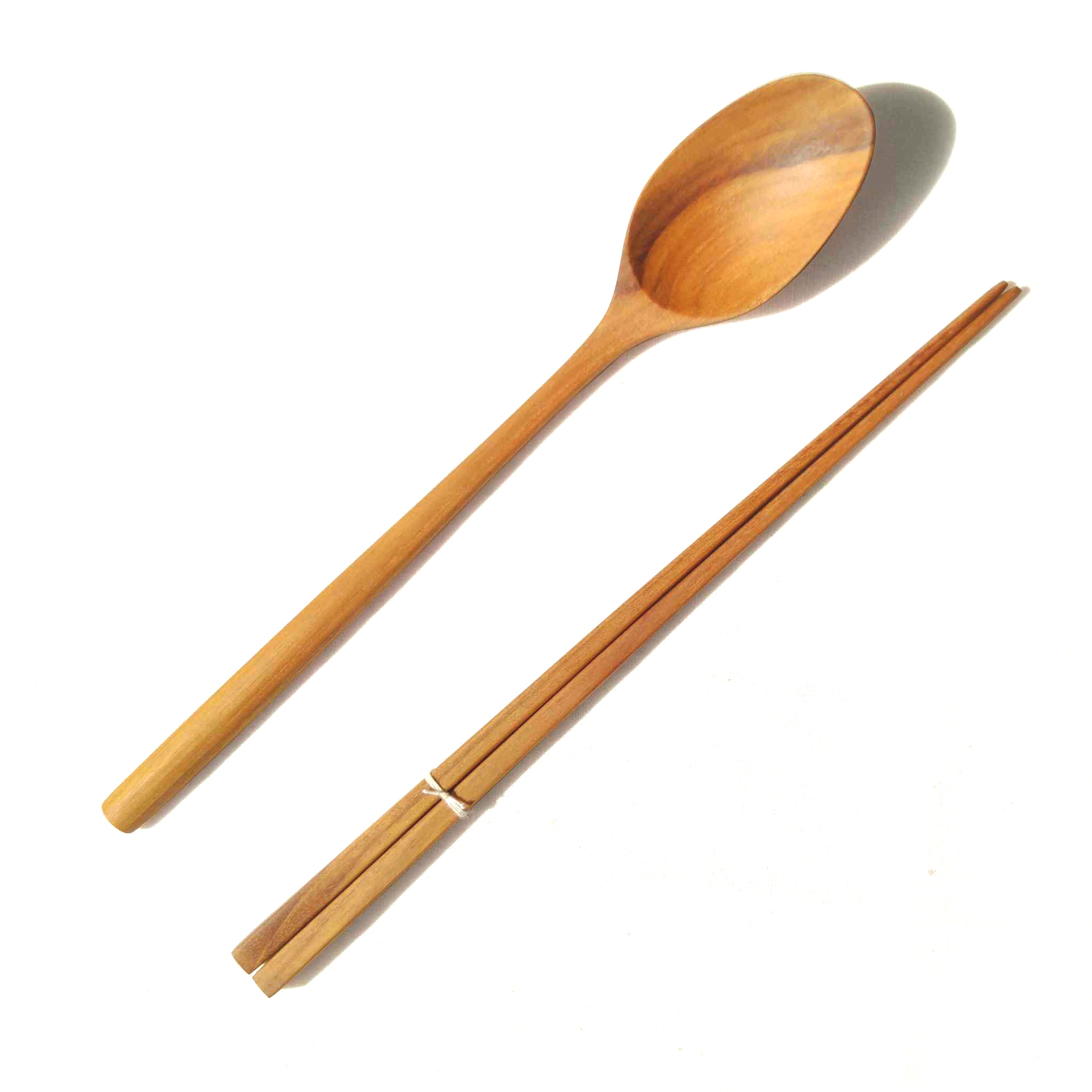 ชุดช้อนด้ามยาวตะเกียบ4 เหลี่ยมไม้สัก สไตล์เกาหลี KOUPREY Natural Brown Teak Wood Chopsticks - Long Handle Spoon Set Korean Style