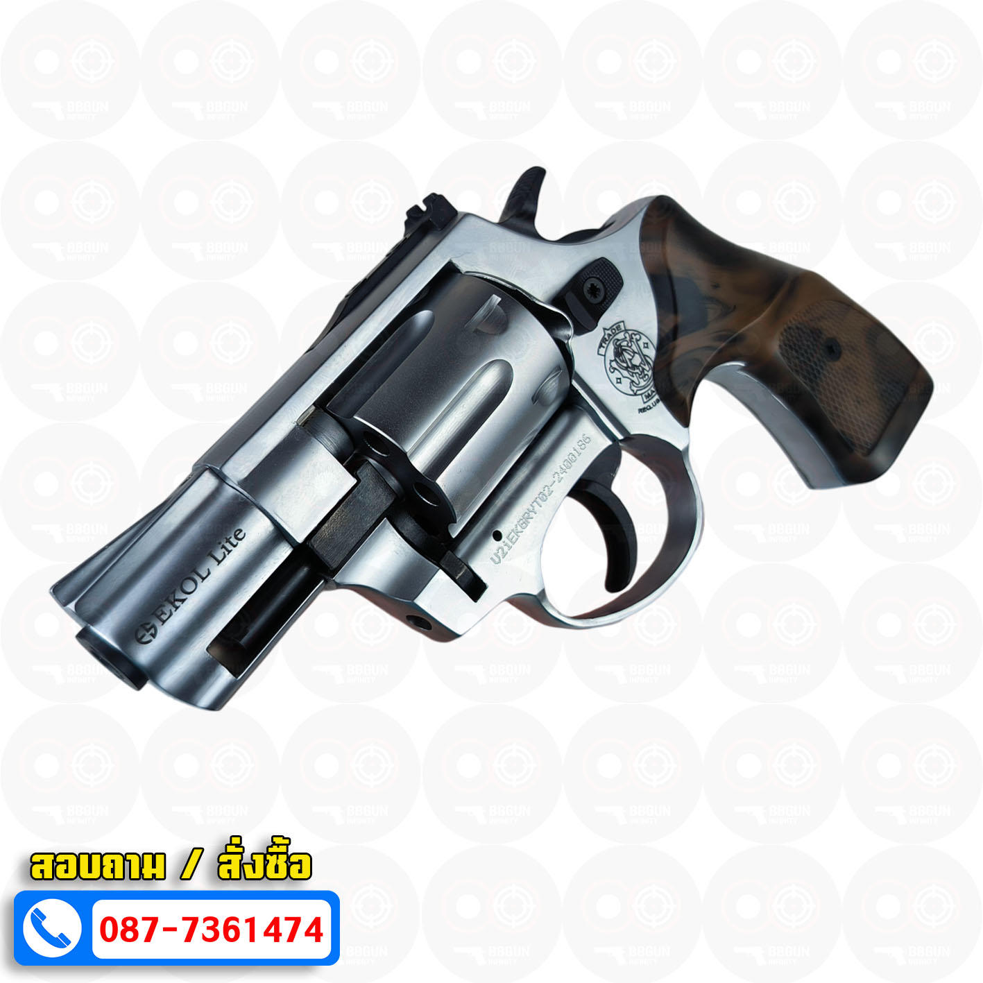 Ekol Lite แบลงค์กัน ลูกโม่ 2 นิ้ว สีเงินด้าน (White) Smith & Wesson blank gun Revolver 2 inch