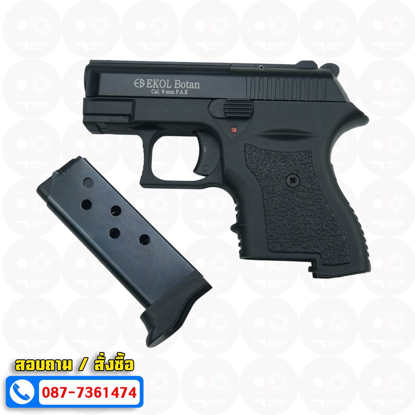 แบลงค์กัน EKOL BOTAN BLACK สีดำ 9 mm P.A.K. Blank gun (แถมกล่องใส่ปืน)