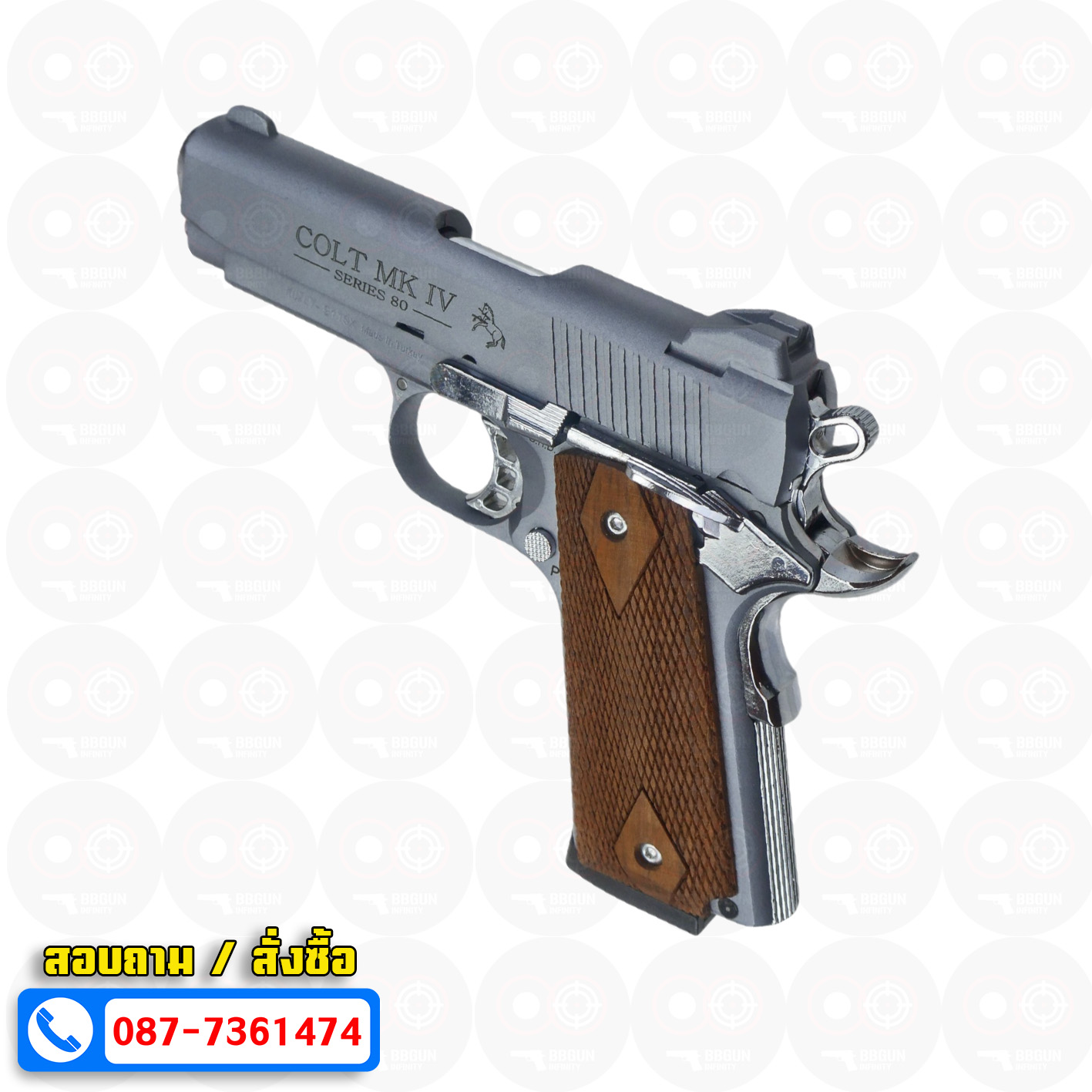 แบลงค์กัน KUZEY M1911 COLT MK IV SERIES 80 สีสโมค 4 นิ้ว ด้ามไม้ Blank Gun