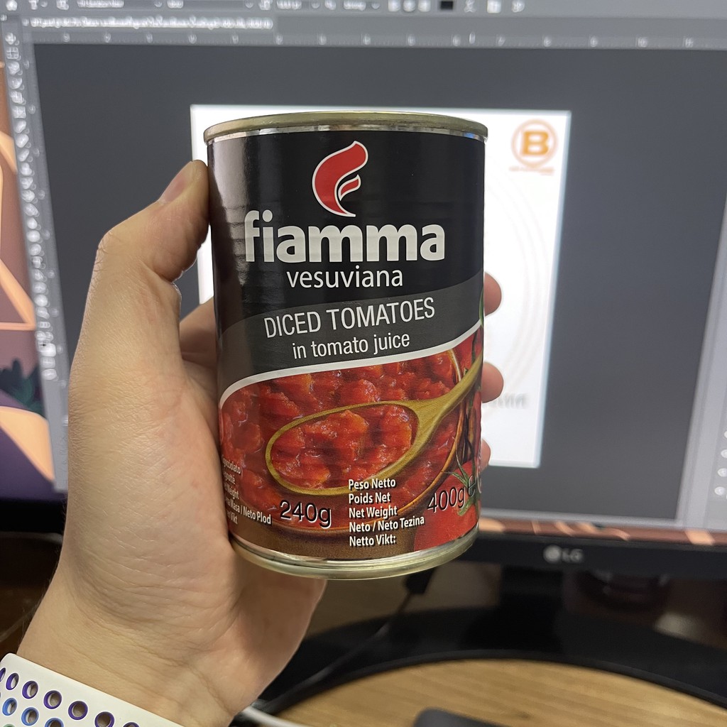 ไฟมมา มะเขือเทศหั่นลูกเต๋าในน้ำมะเขือเทศ น้ำหนักสุทธิ 400 กรัม Fiamma Diced Tomatoes in Tomato Juice 400 g.