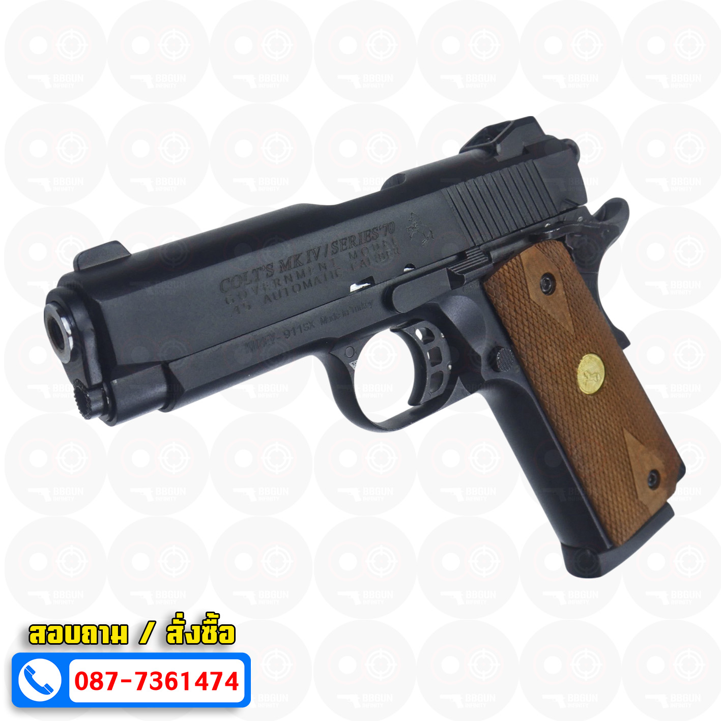 แบลงค์กัน KUZEY M1911 COLT'S MK IV SERIES'70 สีดำ 4 นิ้ว ด้ามไม้ blank gun
