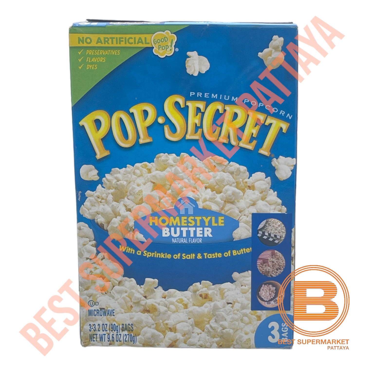 ป๊อปซีเครต ไมโครเวฟ ป๊อปคอร์น บรรจุ 3 ซอง Pop Secret Microwave Popcorn 3 Bags