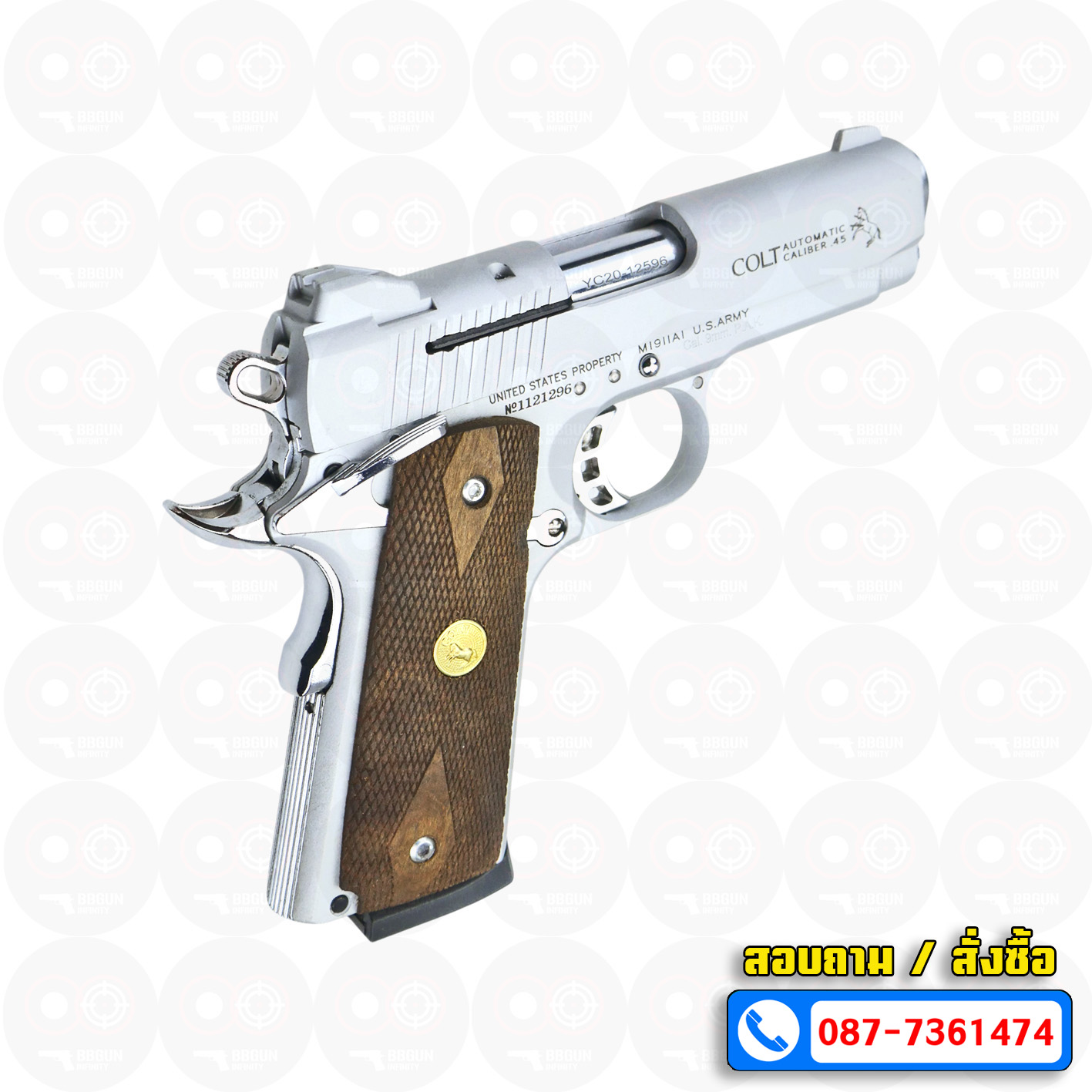 Blank Gun KUZEY M1911 COLT MK IV SERIES 80 ลำกล้อง 4 นิ้ว เงินด้าน แบลงค์กัน ด้ามไม้ (แถมกล่องใส่ปืน)