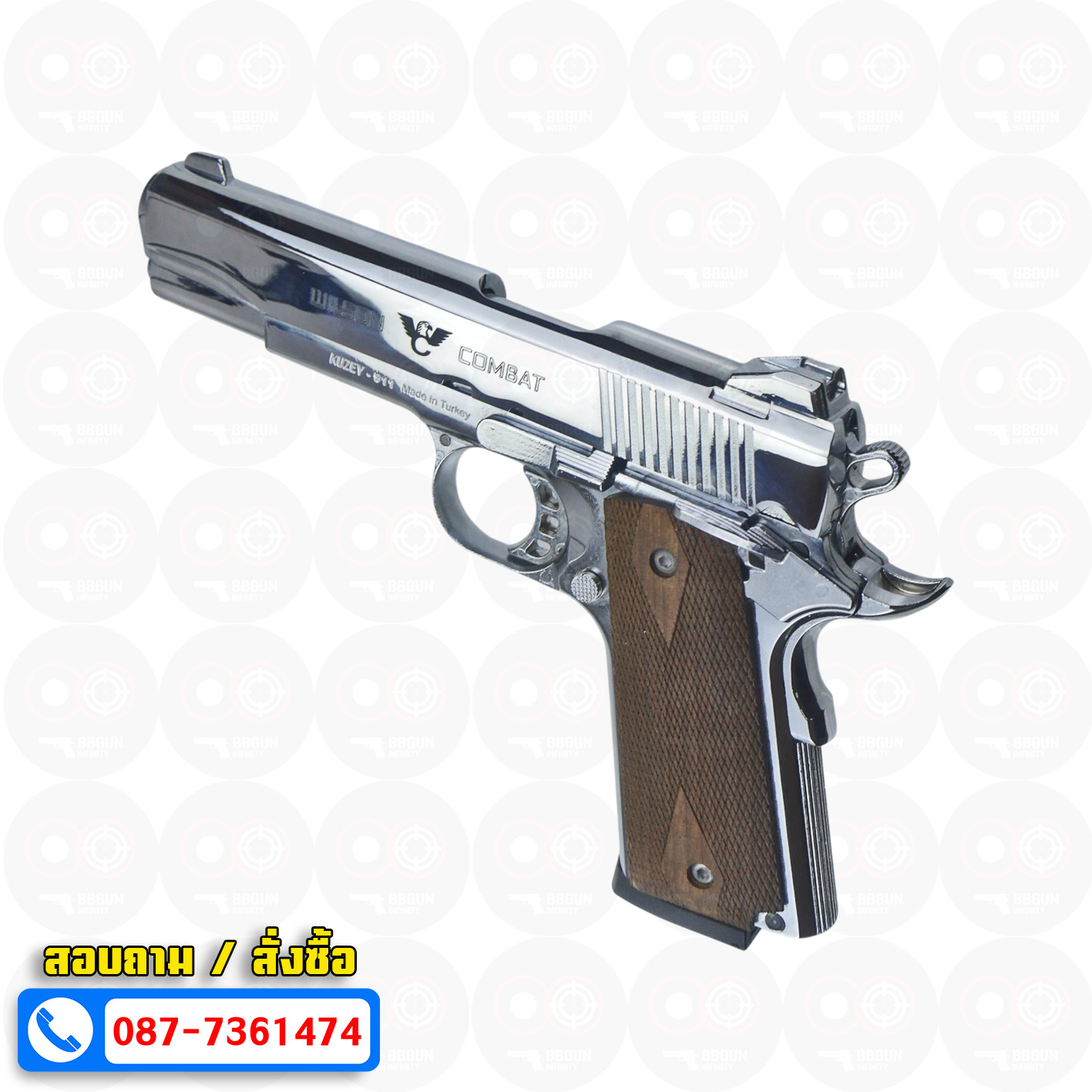 แบลงค์กัน KUZEY M1911 WILSON COMBAT เงินเงา 5 นิ้ว ด้ามไม้ Blank Gun