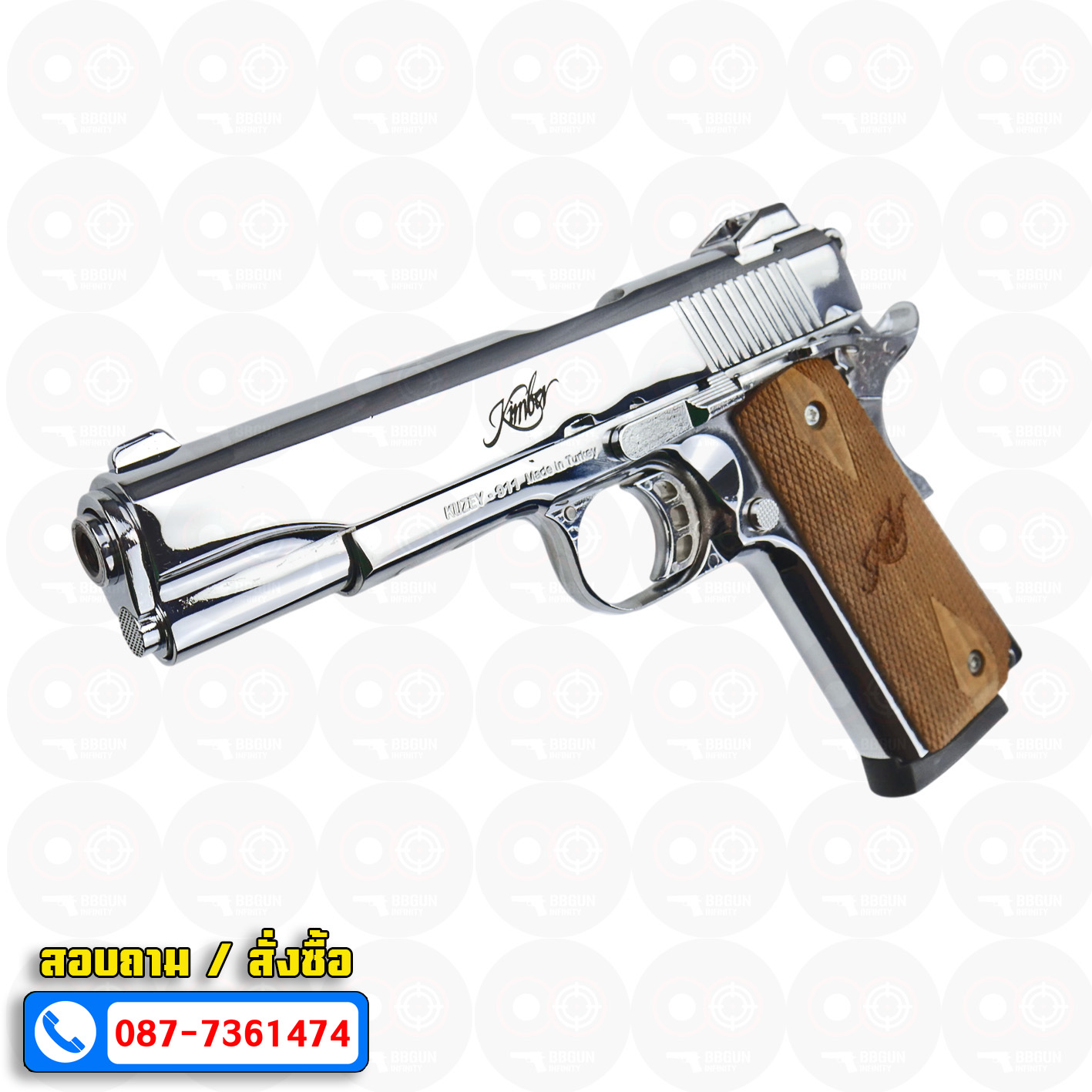 KUZEY M1911 KIMBER ลำกล้อง 5 นิ้ว blank gun สีเงินเงา แบลงค์กัน (แถมกล่องใส่ปืน)