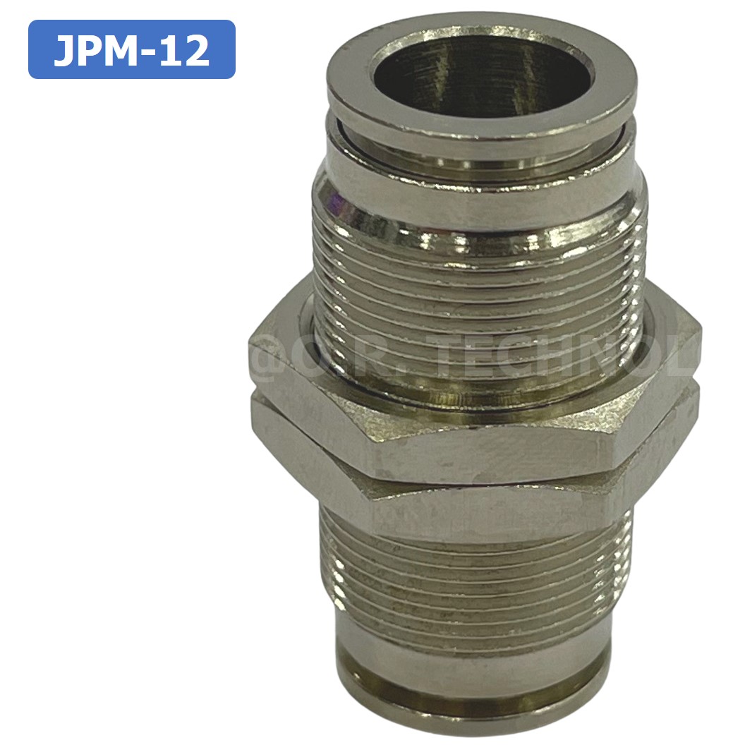 (1ชิ้น) JPM-12 ข้อต่อลม สแตนเลส 2ทาง เกลียวนอก STAINLESS 2 Way Bulkhead Union JPM Pneumatic Air Connector Fitting ข้อต่อลมสแตนเลส สำหรับ สายลม 12x8mm