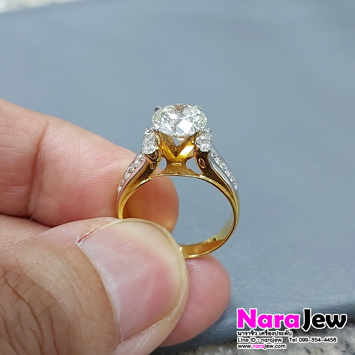 แหวนเพชร เม็ดเดี่ยว 2.03 กะรัต เพชรแท้เบลเยี่ยมคัต น้ำ 92 VS