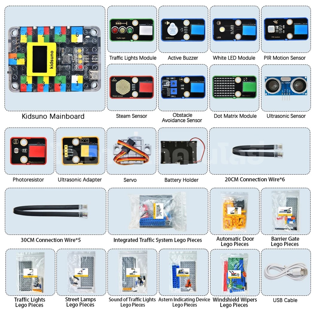 KEYESTUDIO KD3017 ชุดตัวต่อ Kidsbits Intelligent Traffic System Kit with Lego for Arduino STEM Education DIY Kit ชุดระบบจราจรอัจฉริยะ Kidsuno