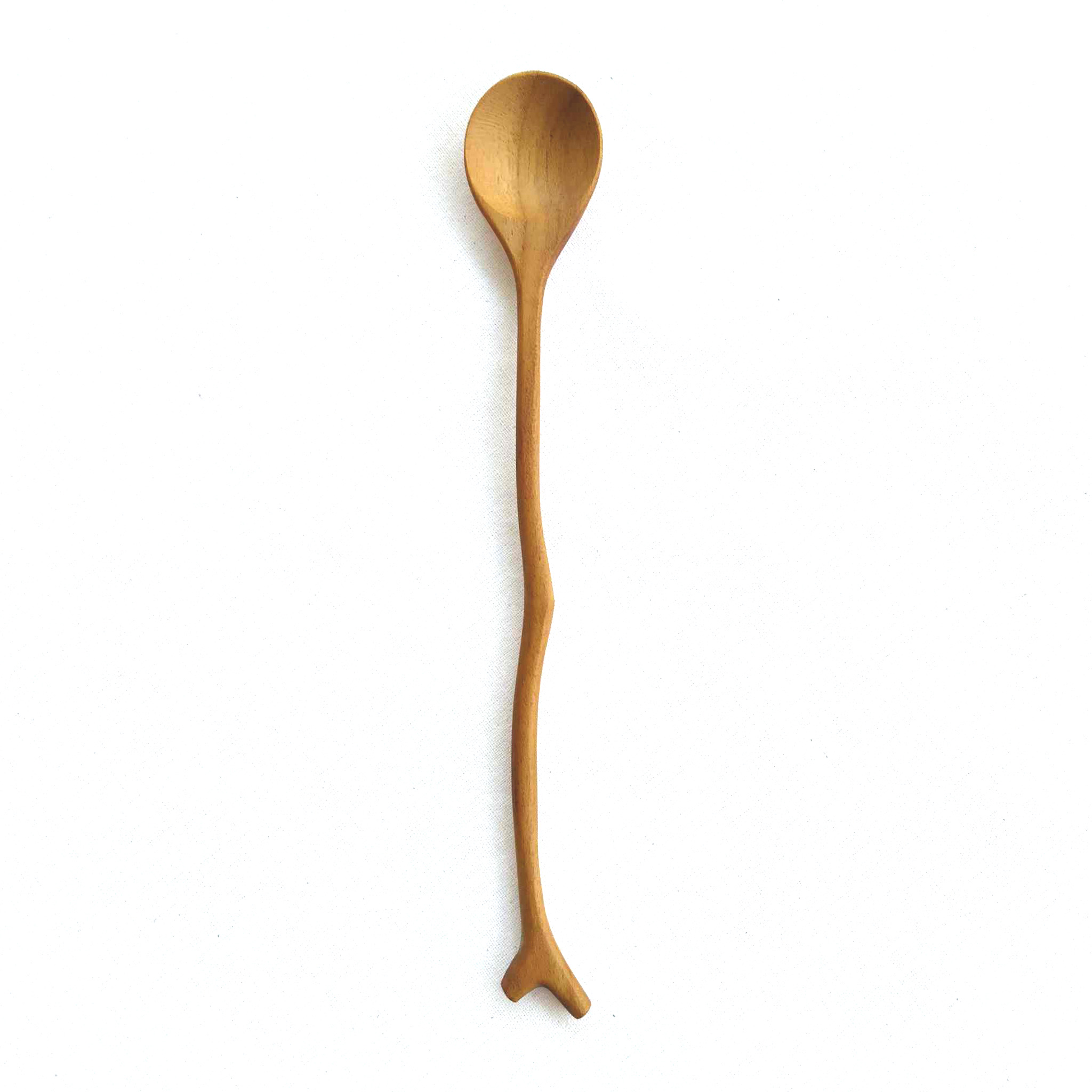 ช้อนค็อกเทลไม้สัก กิ่งไม้ ช้อนบาร์ ช้อนด้ามยาว ไอศครีม น้ำปั่น ช้อนไม้ Kouprey Natural Brown Teak Wooden Cocktail Bar Mixing Twig Handle Spoon Stirrer