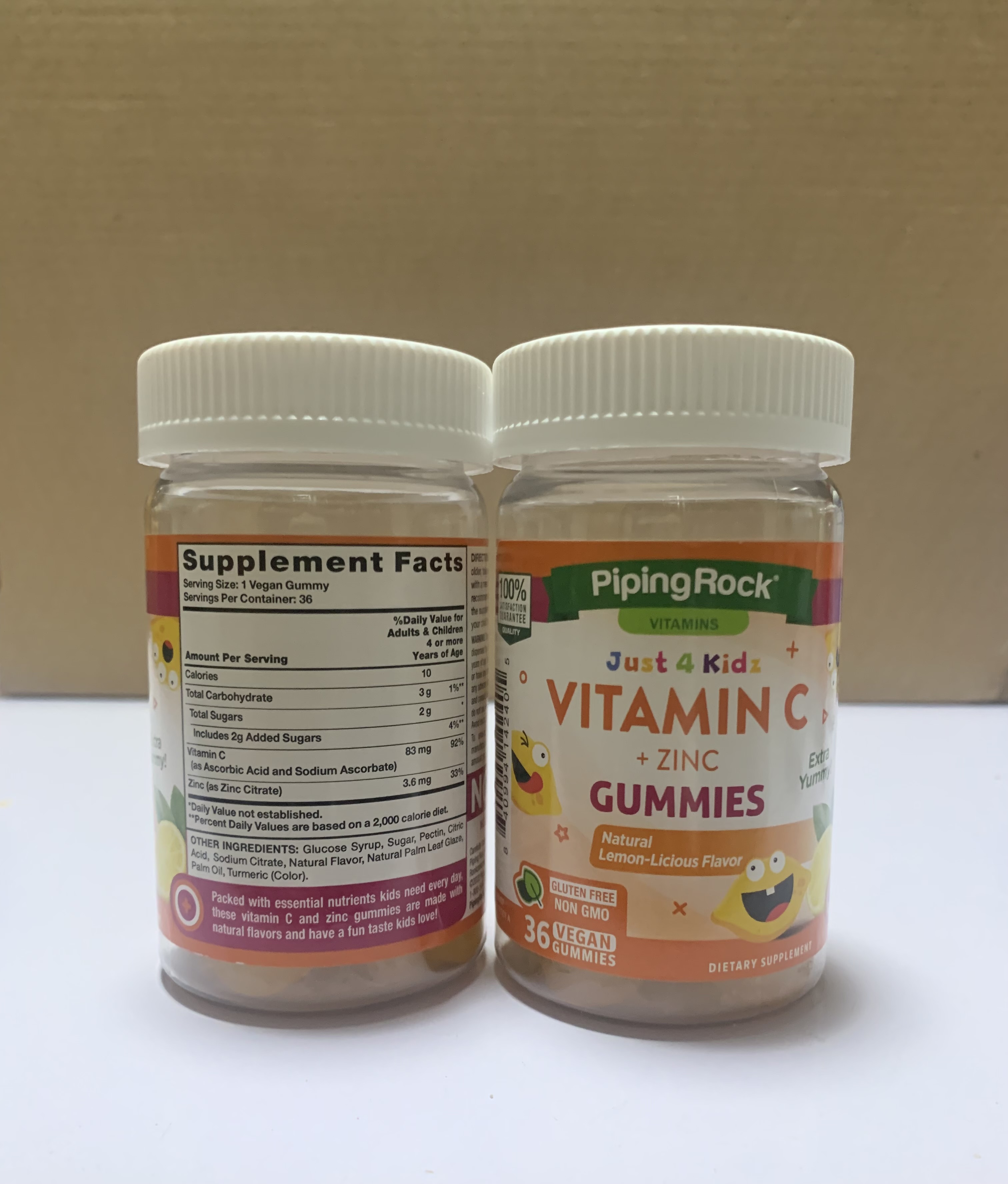 Piping rock Just 4 Kids Vitamin C + Zinc 36 gummies วิตามินซี ซิงค์ สำหรับเด็ก ป้องกันหวัด เสริมภูมิคุ้มกัน