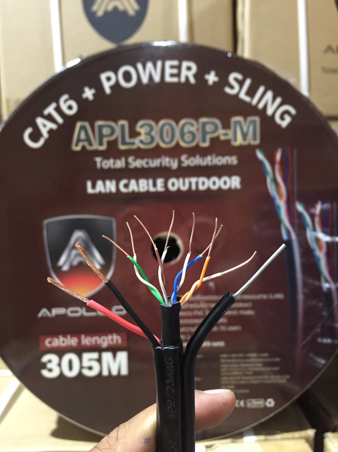 Apollo สายLAN CAT6 UTP รุ่น APL306P-M Lan+Power line+sling 305m.