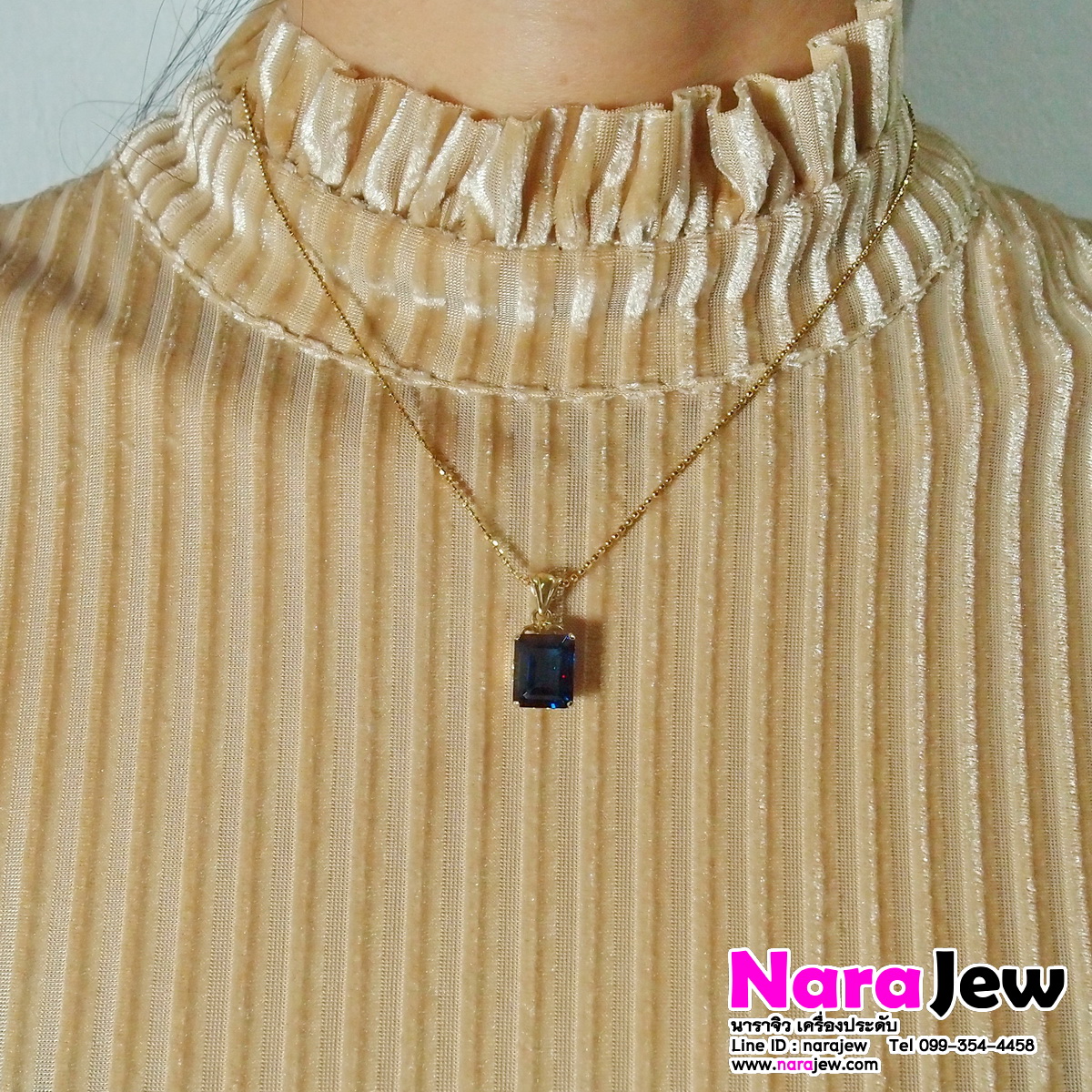 จี้พลอยแท้ ลอนดอนบลูโทพาซ เม็ดใหญ่ นน. 6.4 กะรัต ทรงสี่เหลี่ยม