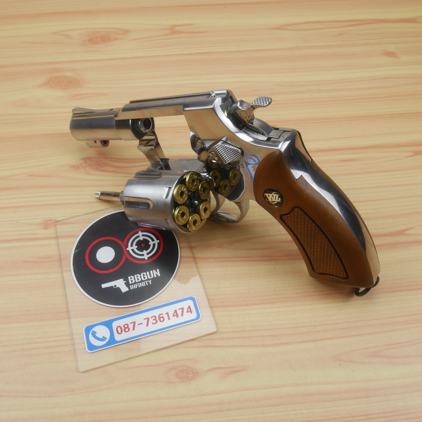 Win Gun 731 2.5" สีเงิน (ด้ามน้ำตาล) บีบีกัน ลูกโม่ 2.5 นิ้ว Co2 BB GUN