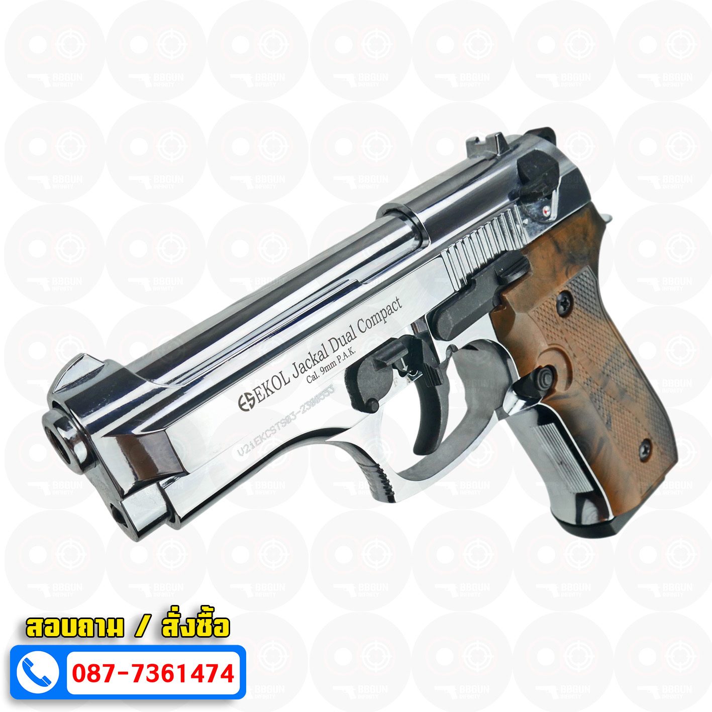 Blank Gun Ekol Jackal Dual M92 Compact 4" Full-Auto สีเงินเงา แบลงค์กัน เบเร็ตตา (แถมกล่องใส่ปืน แม็กกาซีน 2 อัน)
