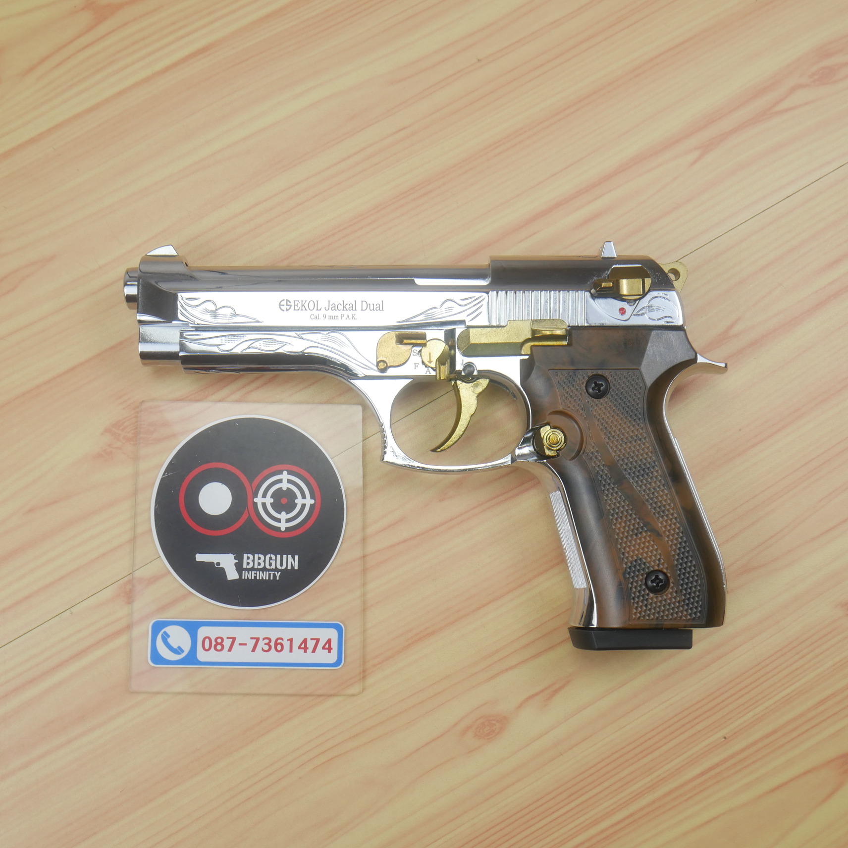 แบลงค์กัน EKOL JACKAL DUAL Full Auto 5 นิ้ว สีเงินเงาทองลาย BLANK GUN