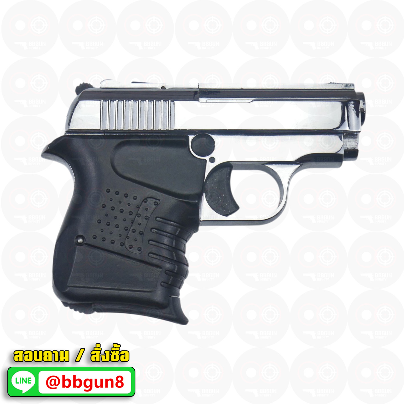 แบลงค์กัน BLOW MINI 9 สีเงินเงา SHINY CHROME Blank Gun ( 2 แม็กกาซีน + กล่องปืน )