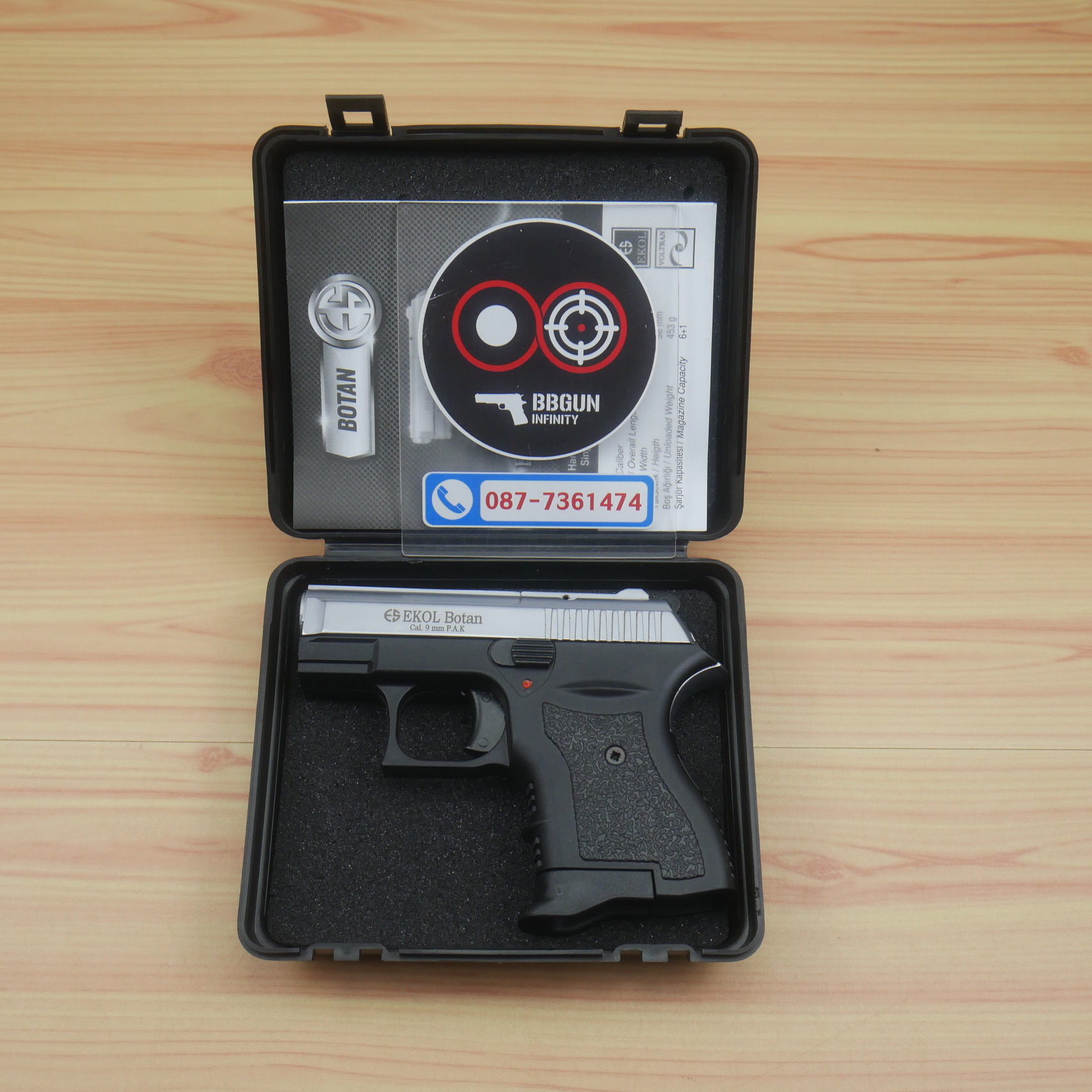 แบลงค์กัน EKOL BOTAN White สีเงินด้าน 9 mm P.A.K. Blank gun (แถมกล่องใส่ปืน)