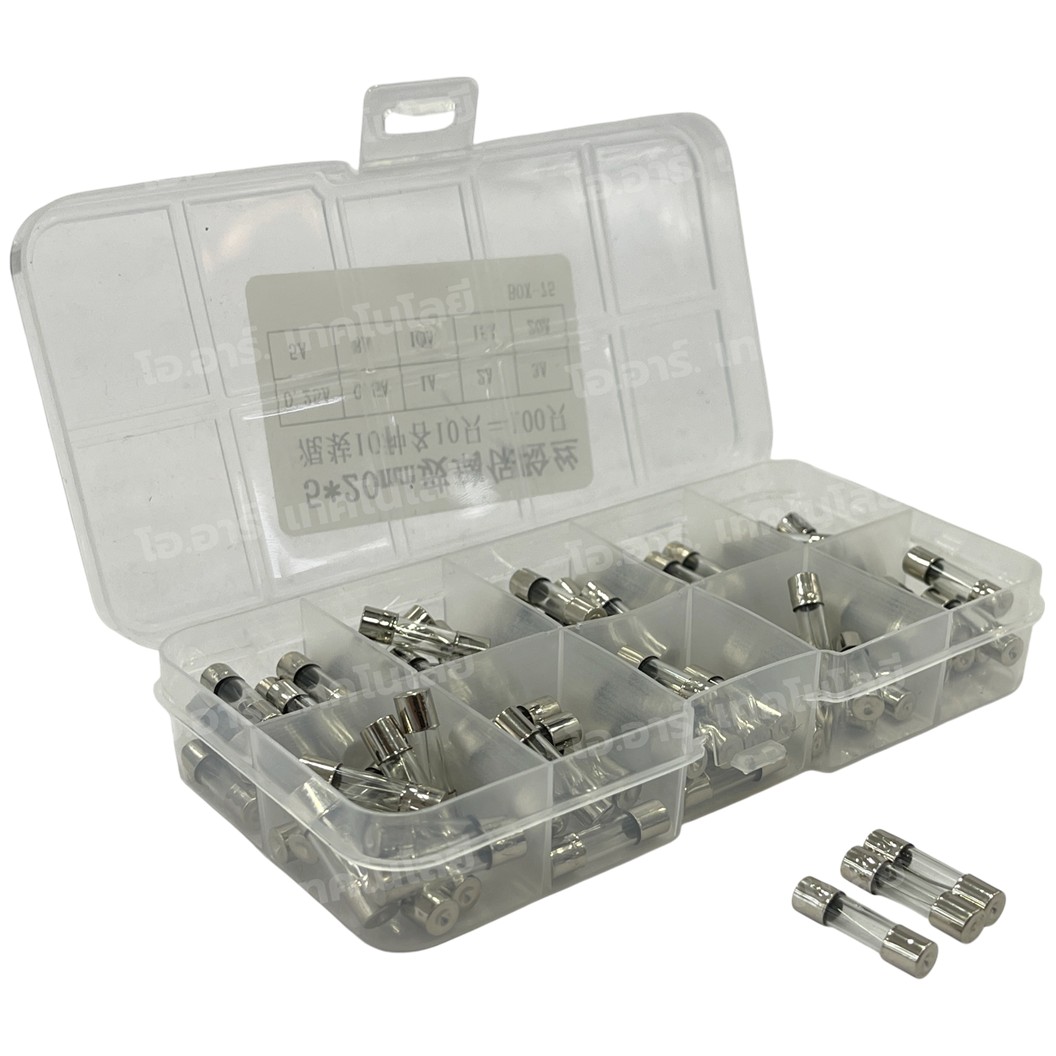 Fuse box 100pcs 5x20mm ชุดฟิวส์ 100ชิ้น 10ค่า ค่าละ 10ชิ้น Fuse tube glass with component box 0.2A~20A ฟิวส์ไฟฟ้า