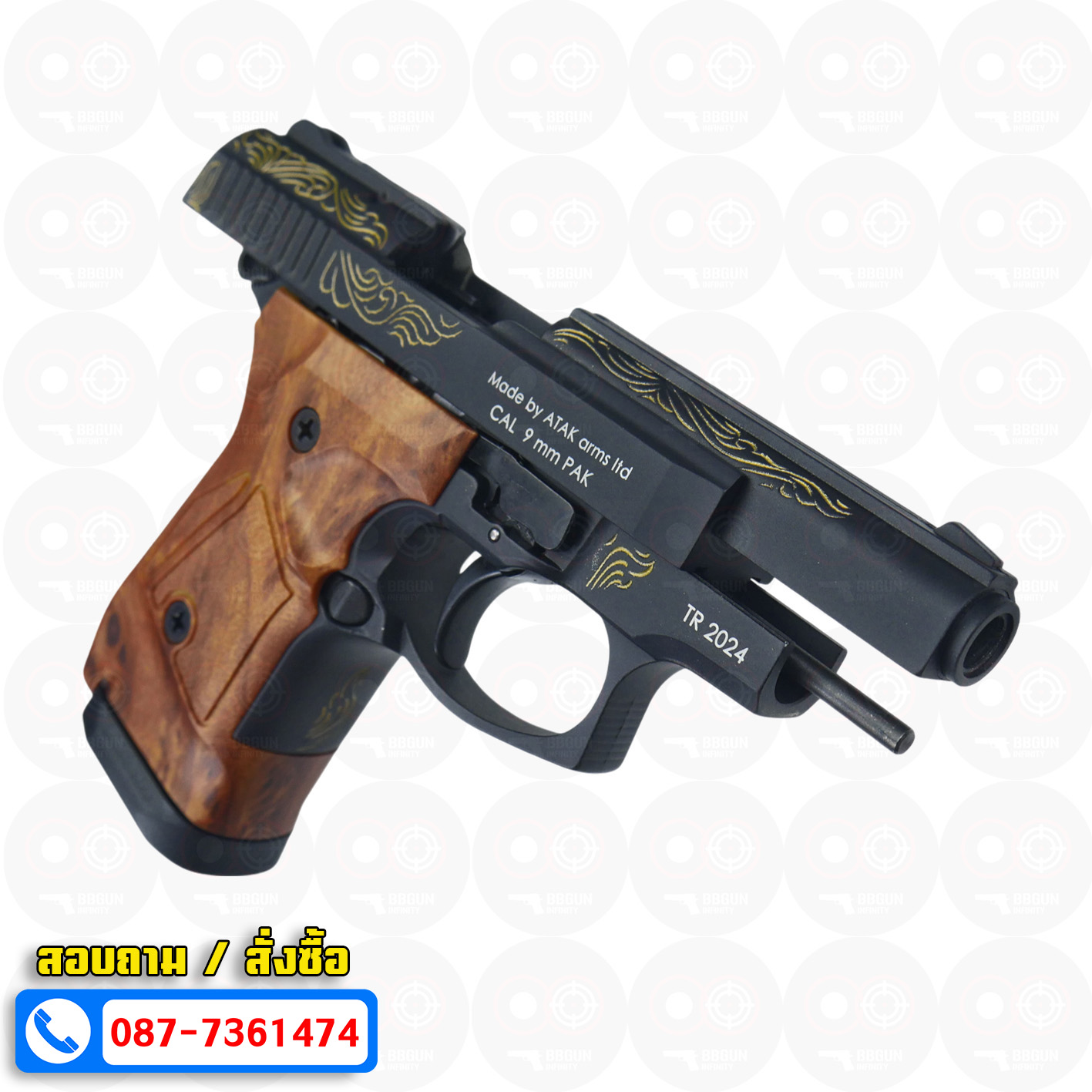 Blank GUN Zoraki mod 914-td auto สีดำลายทอง แบลงค์กัน Semi Auto & Full Auto (แถมกล่องปืน)