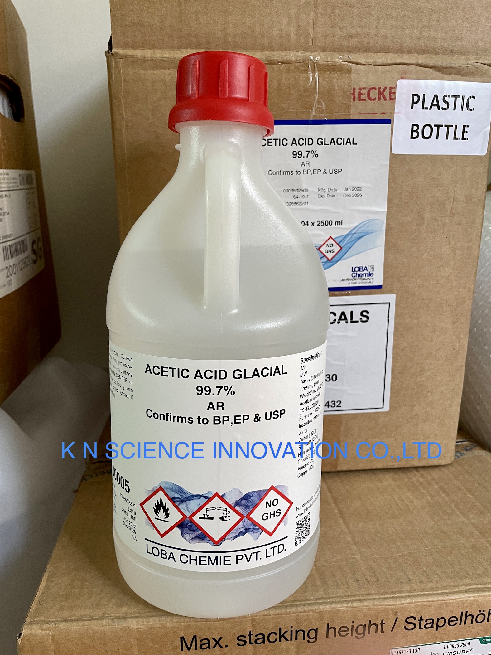 Acetic acid glacial, 99.7%, AR (Plastic bottle) 64-19-7, 2.5 L, RT Loba 0000502500