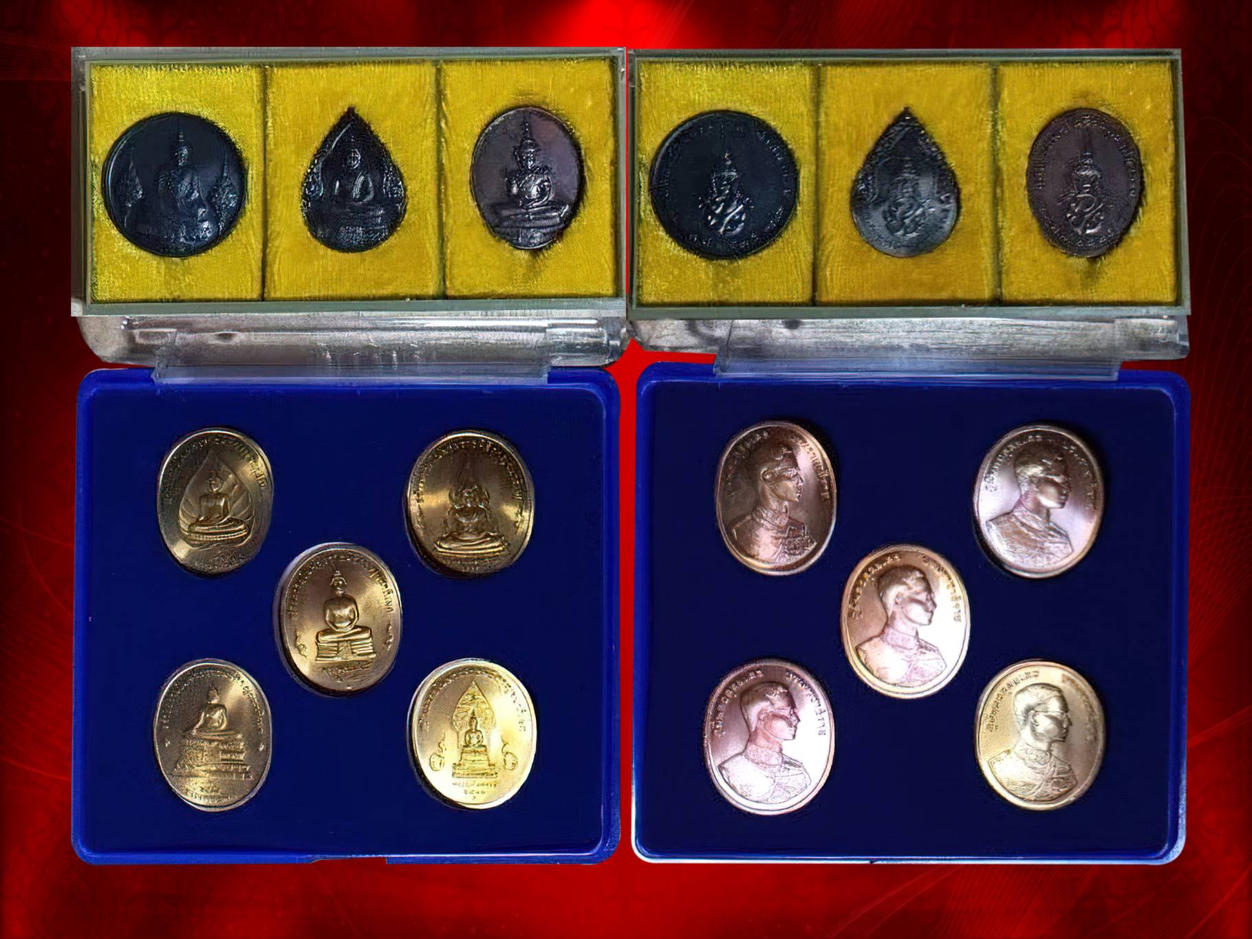 เหรียญพระแก้วมรกต ภปร ฉลองกรุงรัตนโกสินทร์ 200 ปี พ.ศ.2525 เนื้อทองแดง ฤดูหนาว ฤดูร้อน ฤดูฝน จำนวน 3 เหรียญ กล่องครบเซทครับ และ พระพุทธปัญจภาคี พิมพ์ใหญ่ ครบชุด 5 เหรียญ เนื้อทองแดง ปี 2539 พร้อมกล่องครบถ้วน