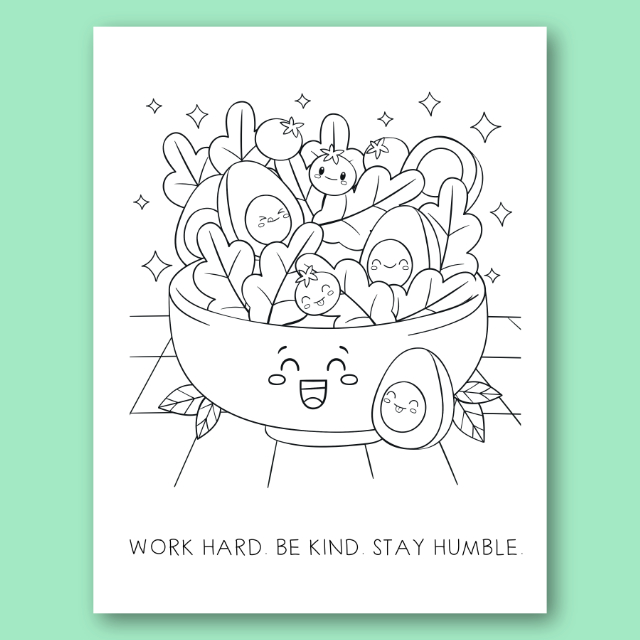 สมุดระบายสีอาหารสุดน่ารัก Kawaii Food Coloring Book พร้อมคำคมสร้างแรงบันดาลใจ
