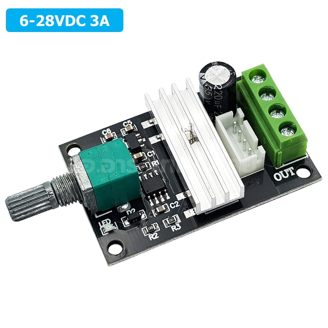1203B ตัวปรับความเร็วรอบมอเตอร์ 6-28VDC 3A PWM Motor DC Speed Controller พร้อมสวิตช์หมุนกลับทาง with reverse switch ที่ควบคุมความเร็วรอบ ตัวปรับมอเตอร์