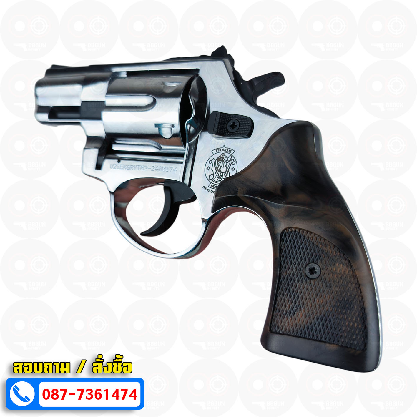 Ekol Lite แบลงค์กัน ลูกโม่ 2 นิ้ว สีเงินเงา (Shiny chrome) Smith & Wesson blank gun Revolver 2 inch