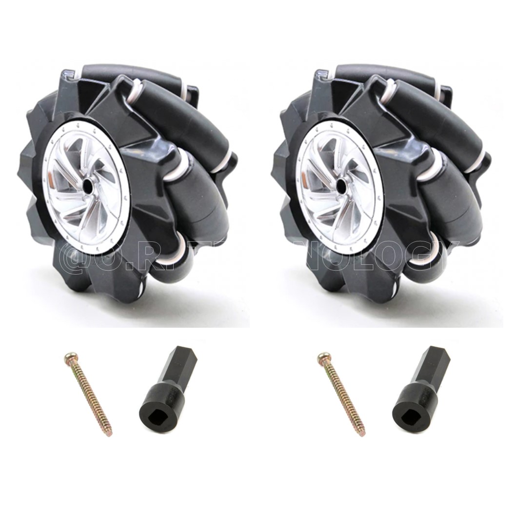 (1ชุด มี 2ล้อ-ซ้าย,ขวา) AD149+ZA311 ชุดล้อ แมคคานัม ล้อหมุนรอบทิศทาง ขนาด 80MM-A สีดำ (พร้อมแกนล้อ ขนาด 6.7mm) Black Mecanum Wheel 80MM-A with 6.7mm couplings