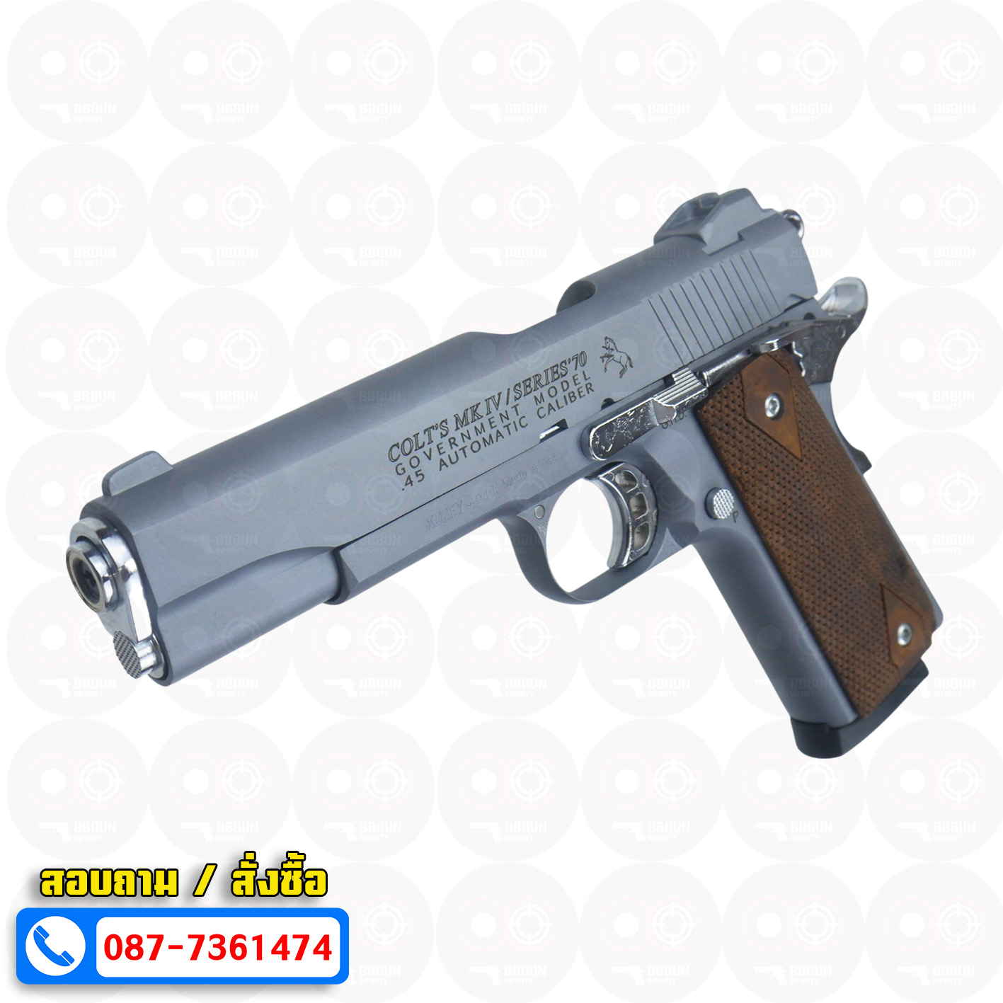 แบลงค์กัน KUZEY M1911 COLT'S MK IV SERIES'70 สีสโม๊ค 5 นิ้ว blank gun (smoke) ด้ามไม้