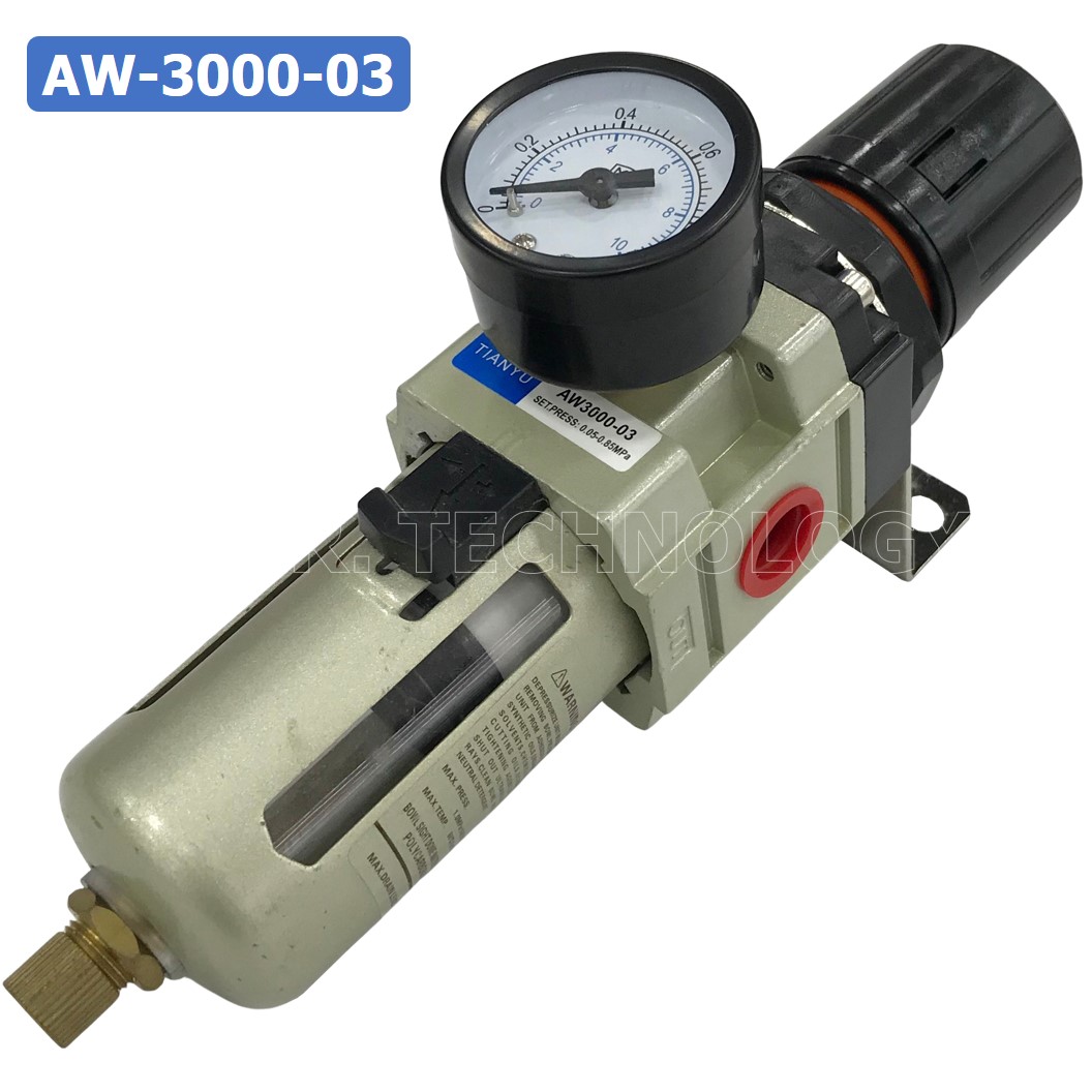 AW3000-03 ชุดกรองลมปรับแรงดัน Manual Drain AW Pneumatic Combination Air Filter Regulator TIANYU AW-3000-03