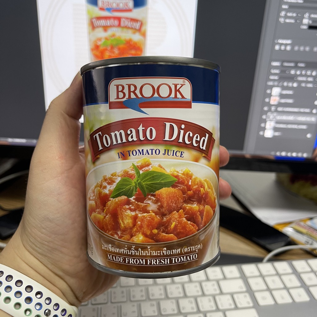 บรูค มะเขือเทศหั่นชิ้นในน้ำมะเขือเทศ น้ำหนักสุทธิ 565 กรัม Brool Tomato Diced in Tomato Juice 565 g.