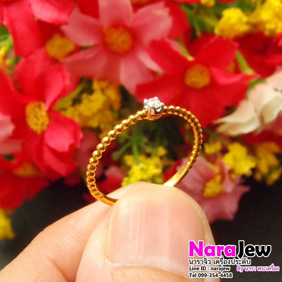 แหวนเพชร เม็ดเดี่ยว บ่าข้างลายตีเกลียว นน.เพชร 4 ตัง