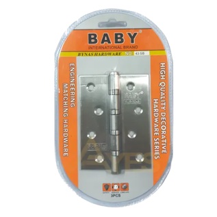 บานพับสแตนเลส 4 นิ้ว (1 แผง 3 ตัว) (ราคารวมแวท) ทนทาน ไม่เป็นสนิม แหวนลูกปืน พร้อมน็อต ทนทาน นุ่มนวล