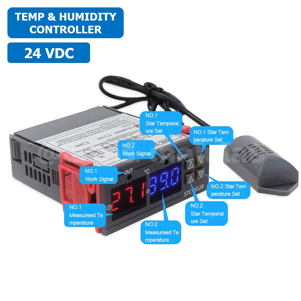 STC-3028 24VDC เครื่องควบคุมอุณหภูมิและความชื้น Dual Digital Temperature and Humidity Controller