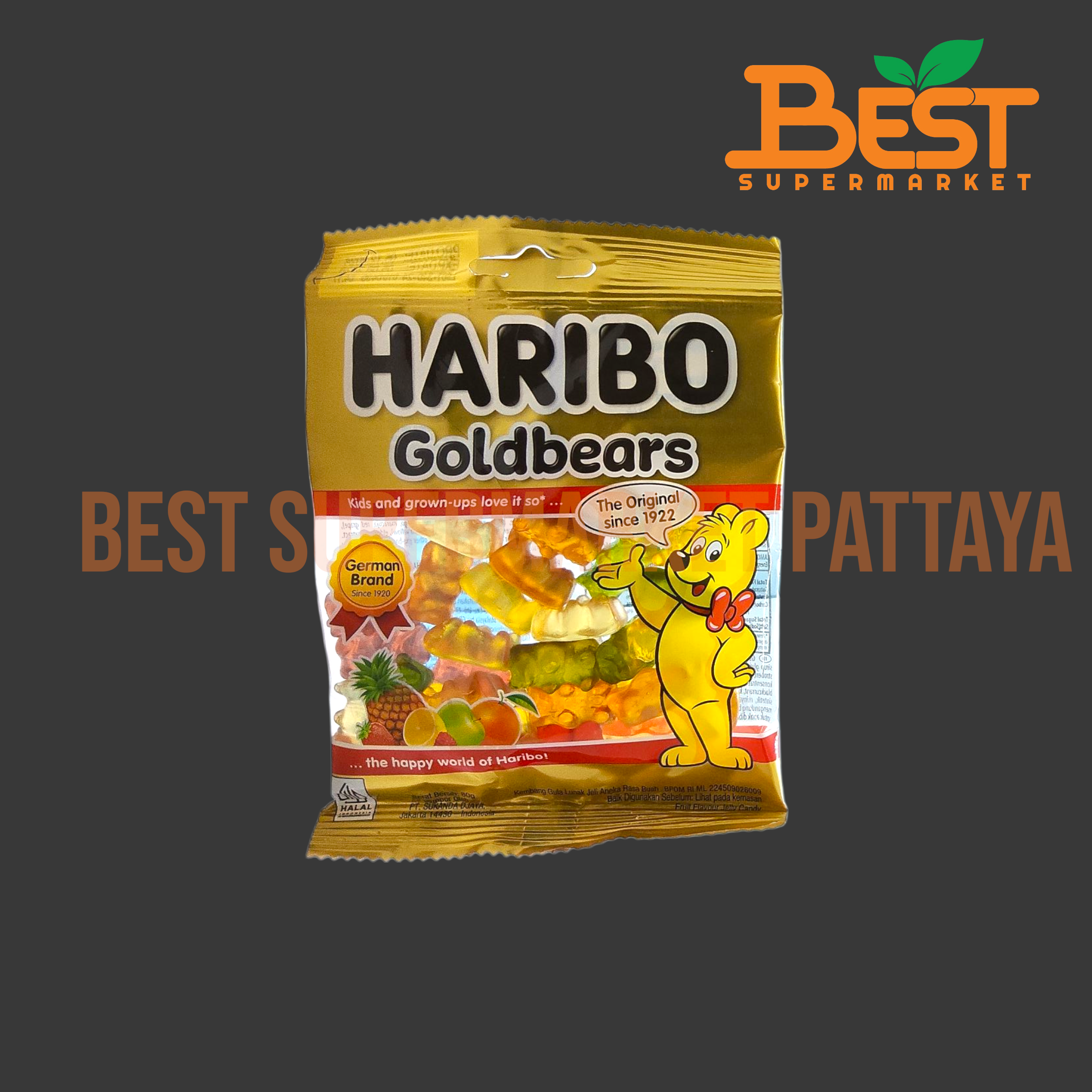 ฮาริโบ้ วุ้นเจราตินสำเร็จรูป กลิ่นผลไม้รวม รูปหมี 80 กรัม.HARIBO Goldbears 80 g.