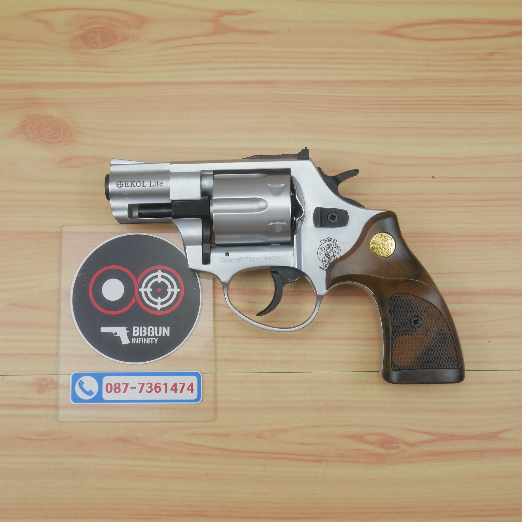 Ekol Lite แบลงค์กัน ลูกโม่ 2 นิ้ว สีเงินด้าน (White) Smith & Wesson blank gun Revolver 2 inch กระดุมทอง