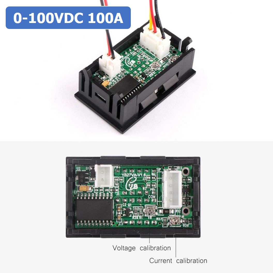(1ชิ้น) NC071 หน้าจอวัดแรงดันและกระแส โวลล์-แอมป์มิเตอร์ 0.56inch 100V 100A Dual LED Voltmeter Ammeter Blue + Red with Diverter