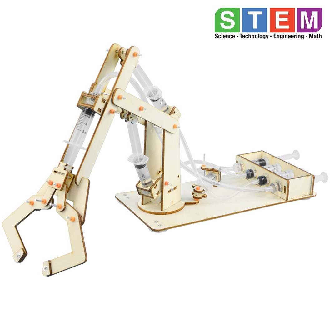 T-M58 ชุดประกอบไม้ มือจับ แขนกล ไฮดรอลิก Hydraulic Robot Arm Wooden Kit STEM Education ของเล่นเสริมทักษะ เสริมพัฒนาการ ชุดเรียนรู้ ชุดทดลอง