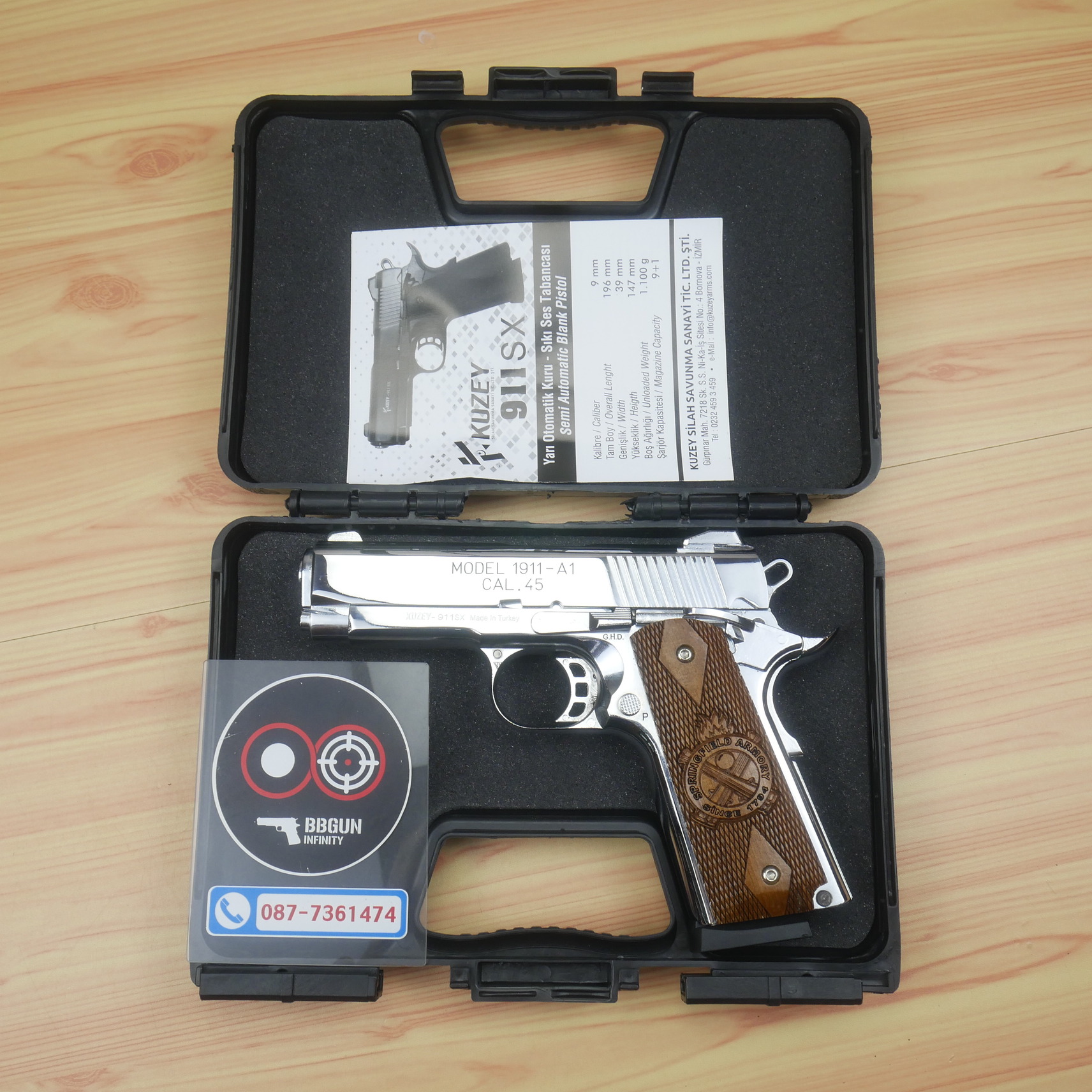 แบลงค์กัน KUZEY M1911 SPRINGFIELD ARMORY สีเงินเงา 4นิ้ว blank gun