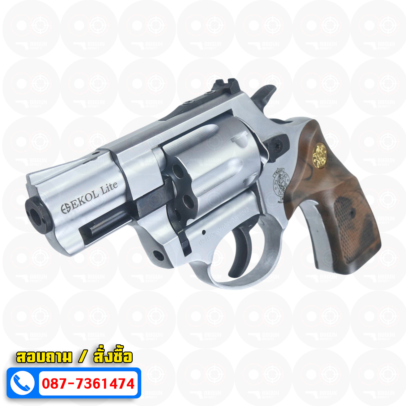 Ekol Lite แบลงค์กัน ลูกโม่ 2 นิ้ว สีเงินด้าน (White) Smith & Wesson blank gun Revolver 2 inch กระดุมทอง