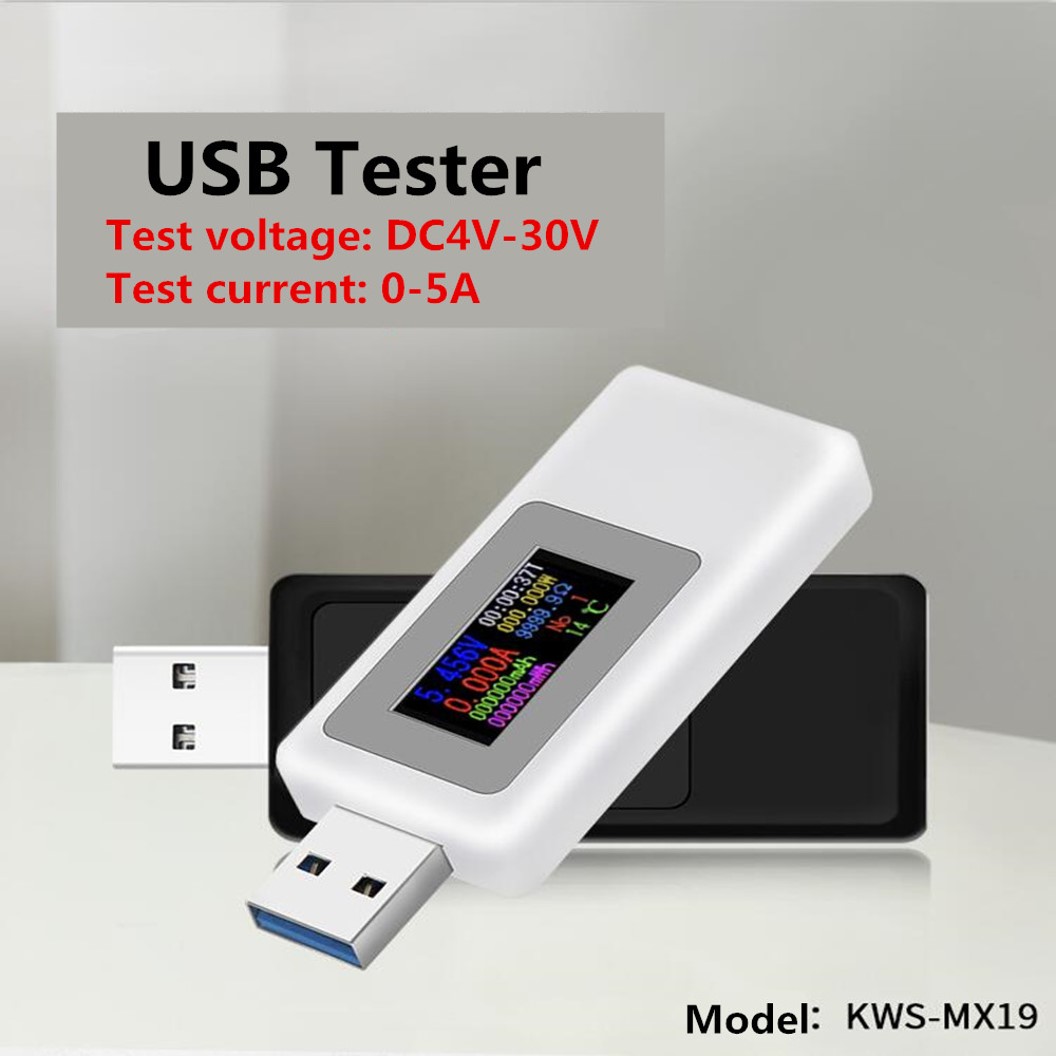 (1ชิ้น) IB037 เครื่องทดสอบ USB วัดแรงดันและกระแส สีดำ Black KWS-MX19 USB Tester DC4V-30V 0-5A Current Voltage Meter Timing Ammeter เครื่องเทส USB ตัวเทส