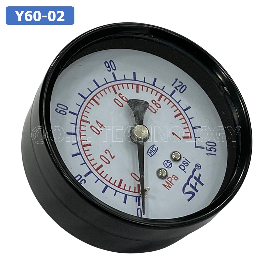 (1ชิ้น) Y60-02 เครื่องวัดความดัน มิเตอร์วัดความดัน Meter Pressure Gauge Y60 ขนาด diameter 60mm เกลียว 1/4"
