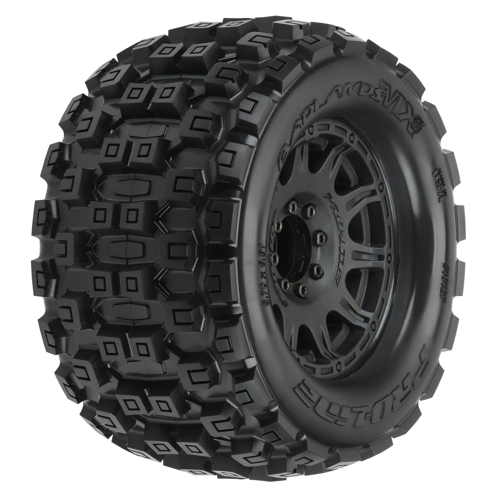 PRO1012710 1/8 Badlands MX38 F/R 3.8" MT Tires Mounted 17mm Blk Raid (2)